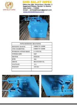 PIPE BENDING MACHINE MANUFACTURER DELHI from SHRI BALJIT IMPEX in India